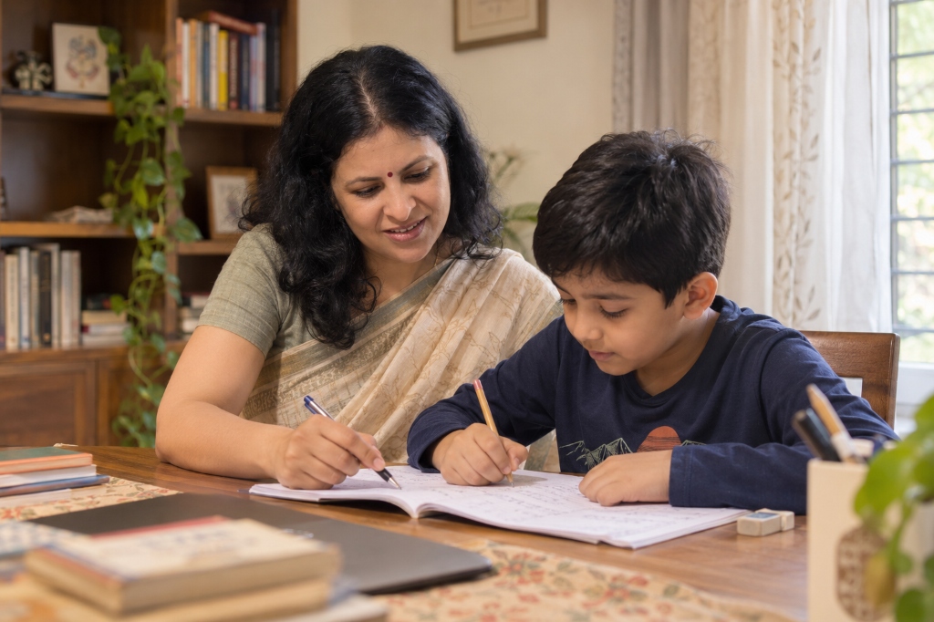 Child working on Maths at home